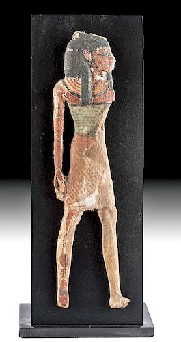 Egyptian Wood, Linen, & Painted Gesso Statue - ex Ede