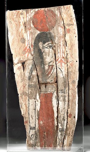 Egyptian Painted Cedar / Gesso Coffin Panel w/ Nut