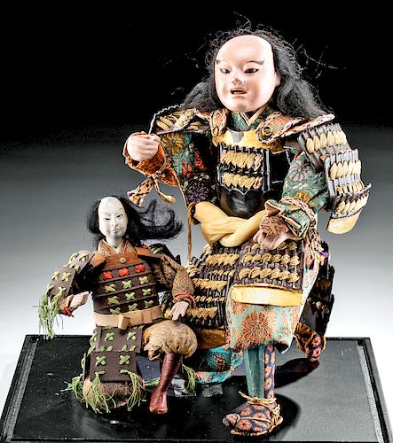 Lot of 2 Japanese Edo Period Ceramic Samurai Dolls
