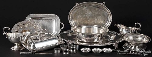 Miscellaneous silver plate, 19th/20th c., to include serving dishes, gravy boats, napkin rings, etc.