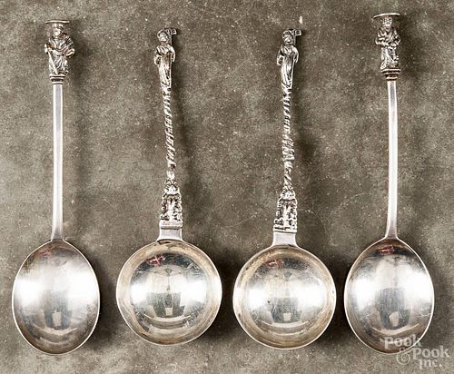 Pair of English silver spoons, bearing the touch LL, with figural Chinese terminals, 2.75 ozt.