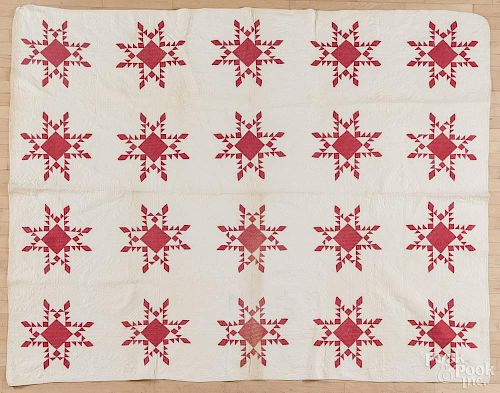 Red and white pieced quilt, ca. 1900, 94'' x 74''.