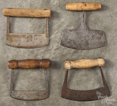 Four wood and iron choppers, 19th c.
