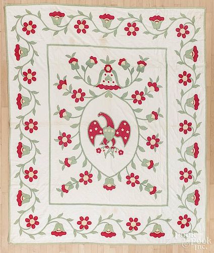 Appliqué quilt with an eagle, early 20th c., 93'' x 79''.