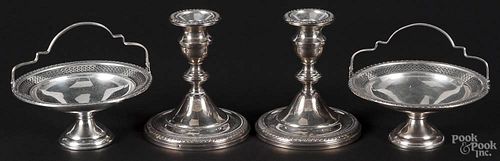 Pair of sterling silver weighted candlesticks, 5 1/2'' h.