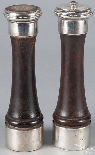 Italian sterling and wood salt and pepper shakers, early 20th c., 8 1/2'' h.