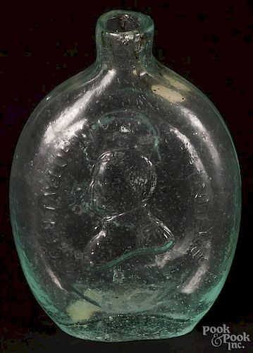 Washington-Taylor aqua glass flask, early 19th c., 6 1/2'' h.