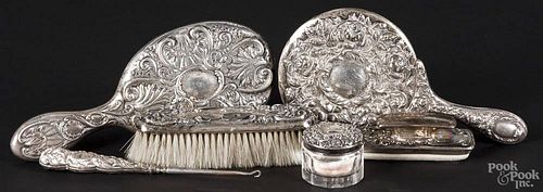 Hamilton & Diesinger sterling silver dresser set, six pieces.