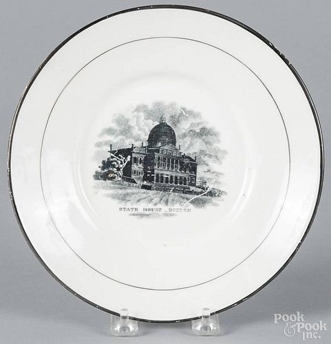 Boston State House transferware plate, 19th c., 8 3/4'' dia.
