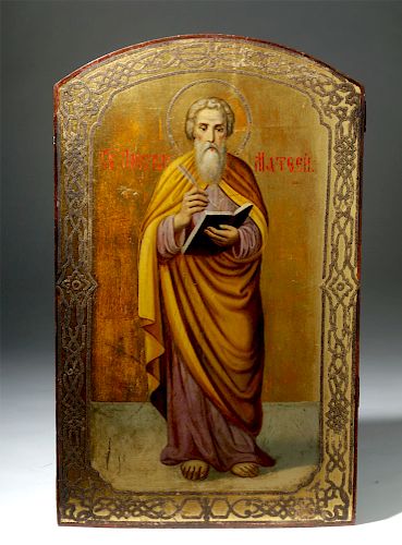 Exhibited 19th C. Russian Icon - Standing St. Matthew