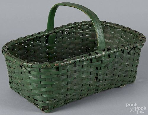 Painted splint gathering basket, 19th c., retaining an old green surface, 11 1/2'' h.