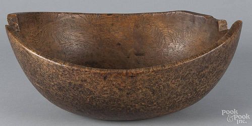 New England oblong burl bowl, 18th c., 7'' h., 17 1/4'' w.