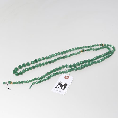 Chinese green jade & 18K beaded necklace