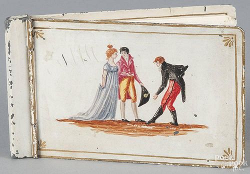 French painted tin note pad, 19th c., 4 1/4'' h., 7 1/2'' w.