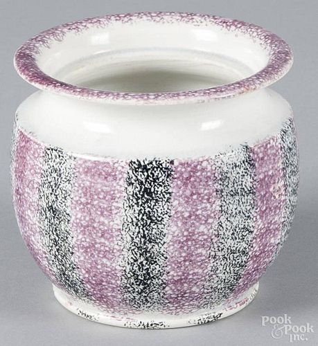 Purple and black spatterware sugar bowl, 19th c., 3 1/4'' h.