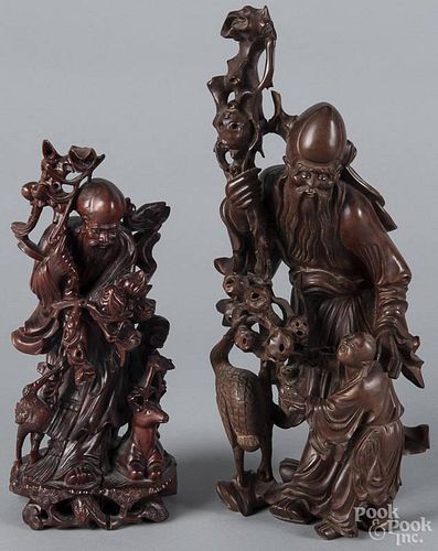 Two Chinese carved hardwood Lohan figures, 11 1/2'' h. and 16'' h.