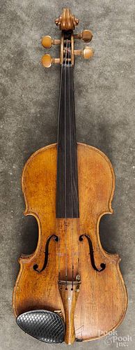 Maple violin with a two-piece back and spurious Stradivarius label.
