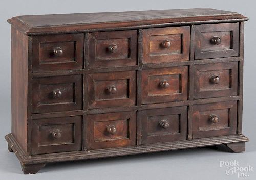 Mahogany table top apothecary chest, 20th c., 13 1/4'' h., 21'' w.