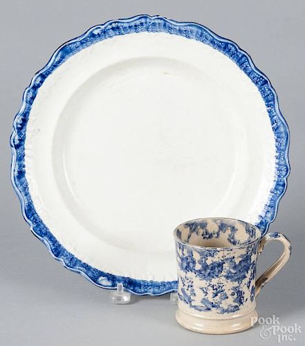 Leeds porcelain plate, 19th c., 10 1/4'' dia., together with a spongeware mug, 3 1/4'' h.
