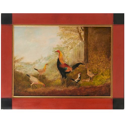 American School, folk art rooster painting