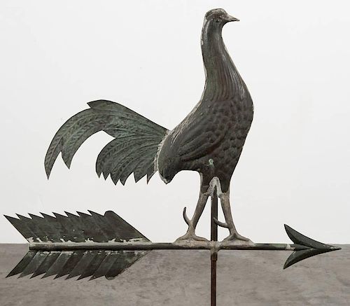 Copper rooster weathervane, early 20th c., overall - 34 1/2'' h.