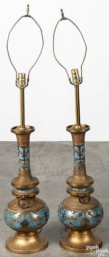 Pair of cloisonné table lamps, 20th c., 22 1/2'' h.