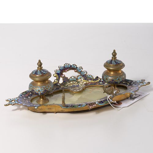French gilt metal and champleve inkstand