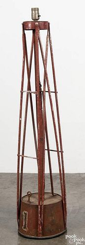 Painted tin buoy lamp, 20th c., 40'' h.