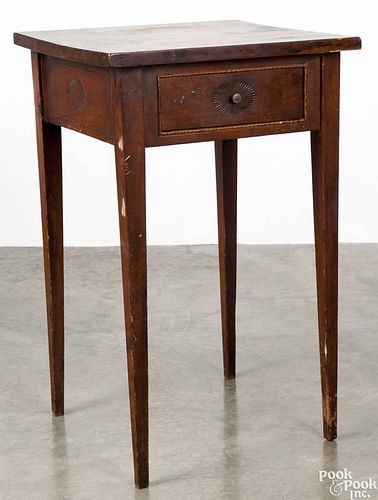Pennsylvania cherry one-drawer stand, early 19th c., with paterae carved panels, 27 3/4'' h.
