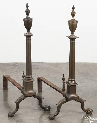 Pair of Federal style brass andirons, 28'' h.