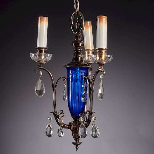 Regency style silver plated 3-light chandelier