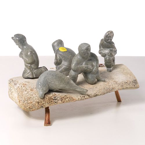 Nice Inuit stone and whalebone figure group