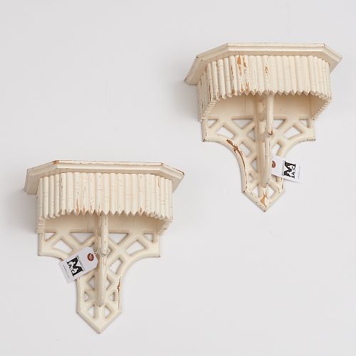 Pair Decorator painted faux bamboo wall brackets