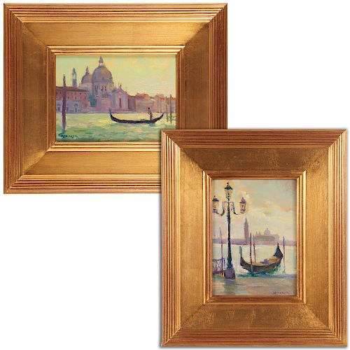 Leonard Mizerek, pair Venice paintings