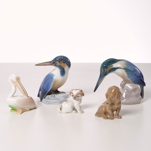 (5) Bing & Grondahl porcelain animal figurines