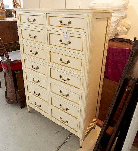Louis XVI style cream painted tall chest