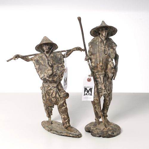 (2) Asian Modern bronze figures of farmers