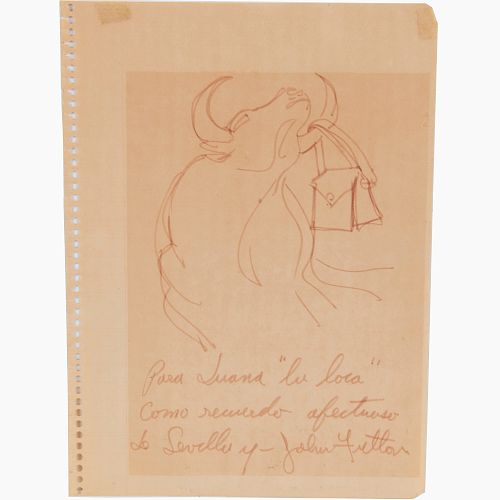 John Fulton, signed whimsical bull drawing