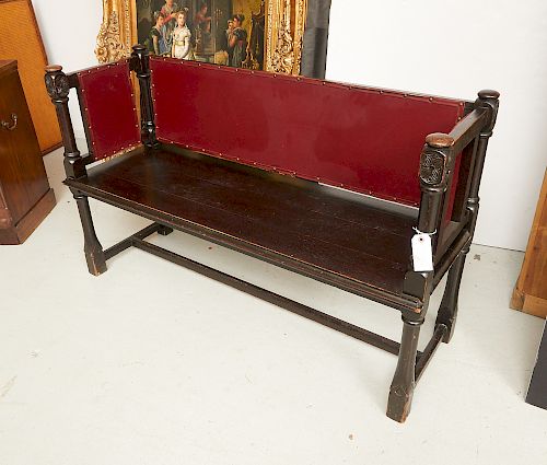 English Arts & Crafts oak and leather hall bench