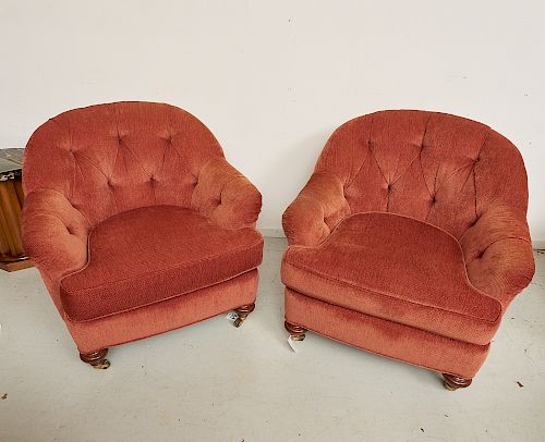 Pair Ralph Lauren style upholstered club chairs