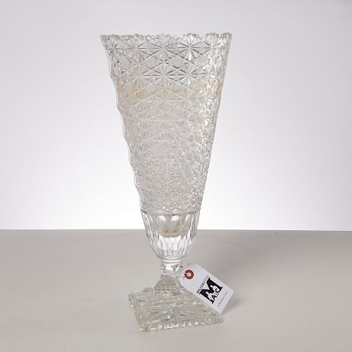 Large brilliant cut glass pedestal vase