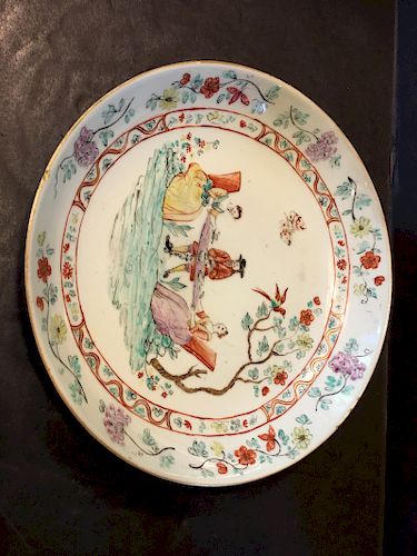 OLD Chinese famille rose plate for European market, Governor andladies, 18th century. 8 1/2" 