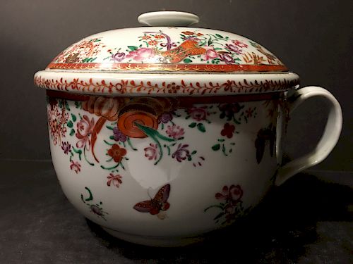 OLD Chinese Flower Chamber Pot with lid, 18th century. 9 1/2" x 7 1/2"