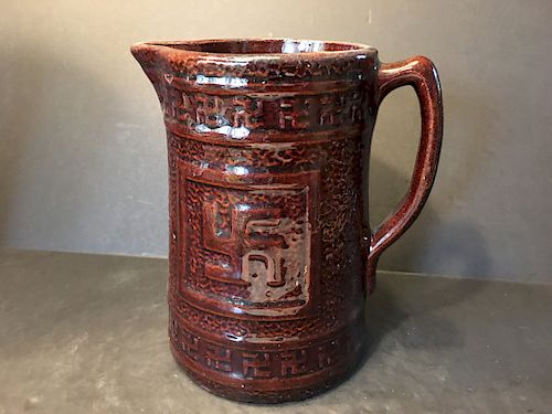 Antique Large Naazi marked Brown pitcher. 8 1/2" h x 7 1/2" wide