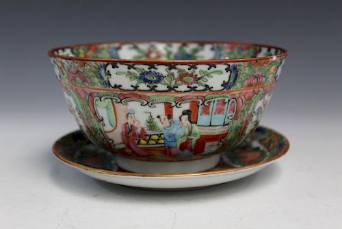 Chinese Rose Medallion Porcelain Bowl and Plate.