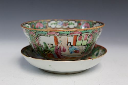 Chinese Rose Medallion Porcelain Bowl and Saucer