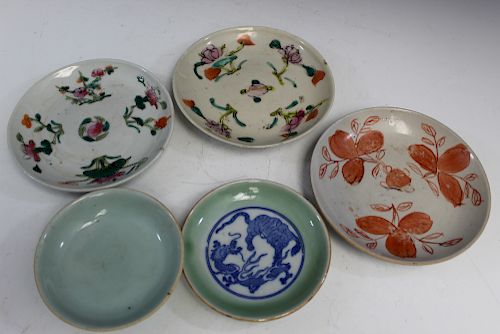 A Group of 5 Chinese Antique Porcelain Saucers.