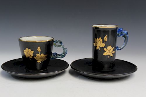 Two Sets of Chinese Modern Teacups and Saucers.