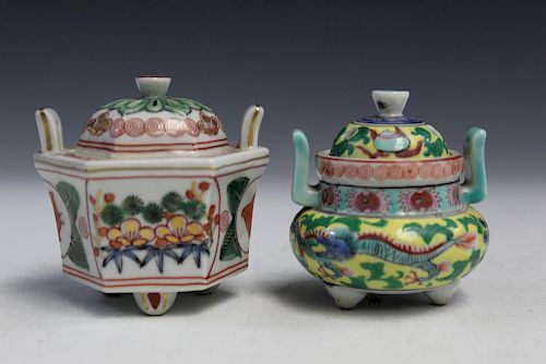 Two Japanese Miniature Porcelain Incense Burners.