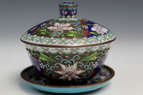 Chinese Antique Cloisonne Teacup and Saucer.